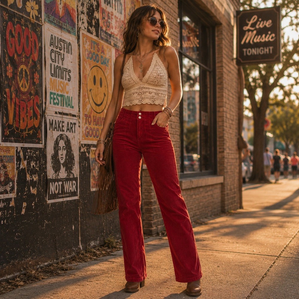 Avec Les Filles Red Corduroy Pants Sz 12 High Rise Retro Velvet Feel
